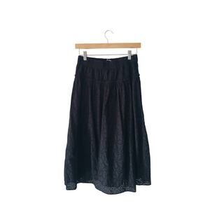 Madewell 100% Cotton Eyelet Pull-On Midi Skirt Black Size XS